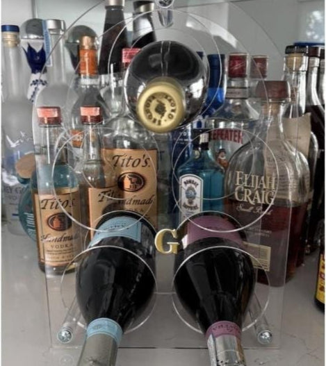 Personalized clear acrylic 5 bottle wine stand