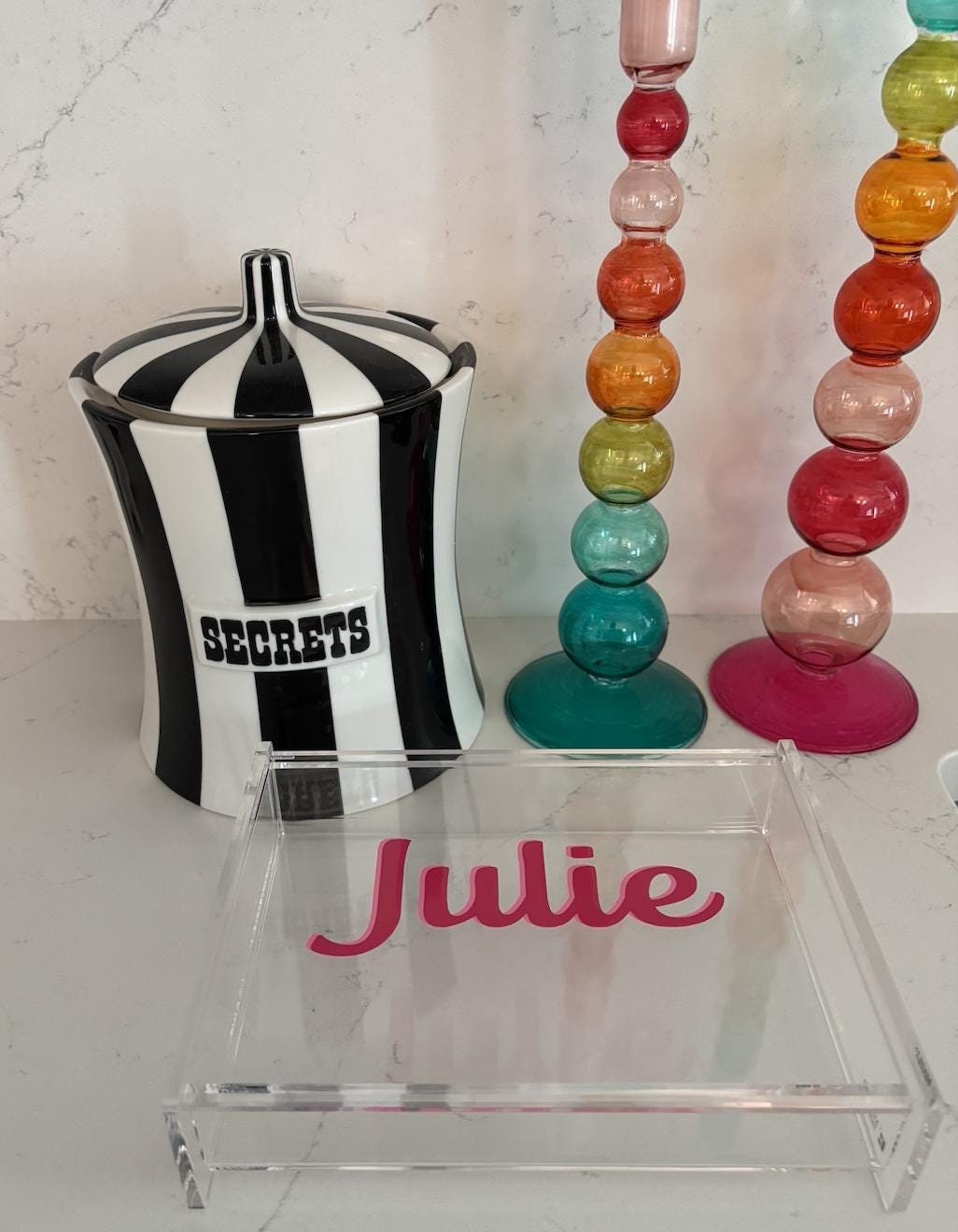 Personalized 6" x 7.5" clear acrylic catchall box with your name