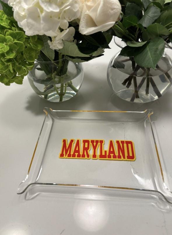 Personalized 6" x 8" acrylic Pinch Tray with your college in bold permanent vinyl
