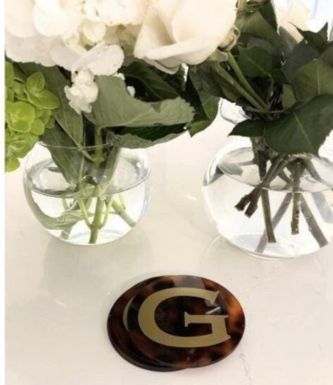 Personalized 4" clear round tortoise coasters- set of 4