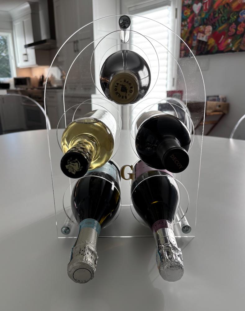 Personalized clear acrylic 5 bottle wine stand