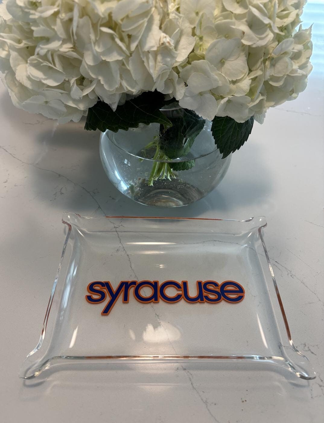 Personalized classic 6" x 8" acrylic Pinch Tray with your college in lower case permanent vinyl