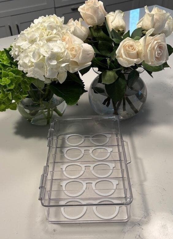acrylic 5 compartment eye glass / sunglass storage case (glasses not included)