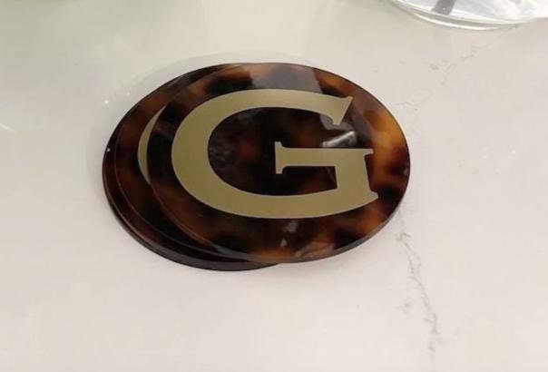 Personalized 4" clear round tortoise coasters- set of 4