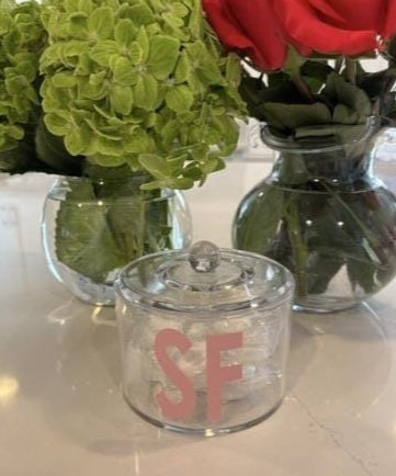 Personalized clear acrylic 3" x 4" monogrammed candy jar
