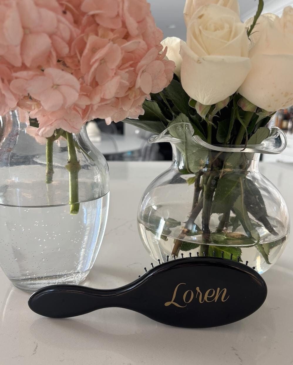 Personalized 2" x 7" black oval hair brush