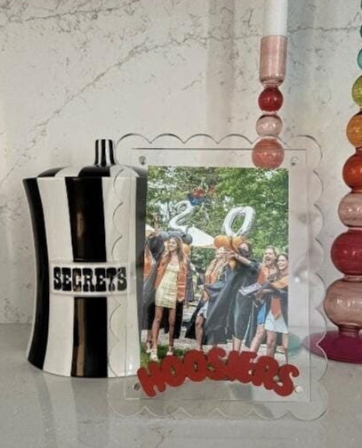 Personalized 7" clear scalloped edge acrylic HOOSIERS magnetic frame