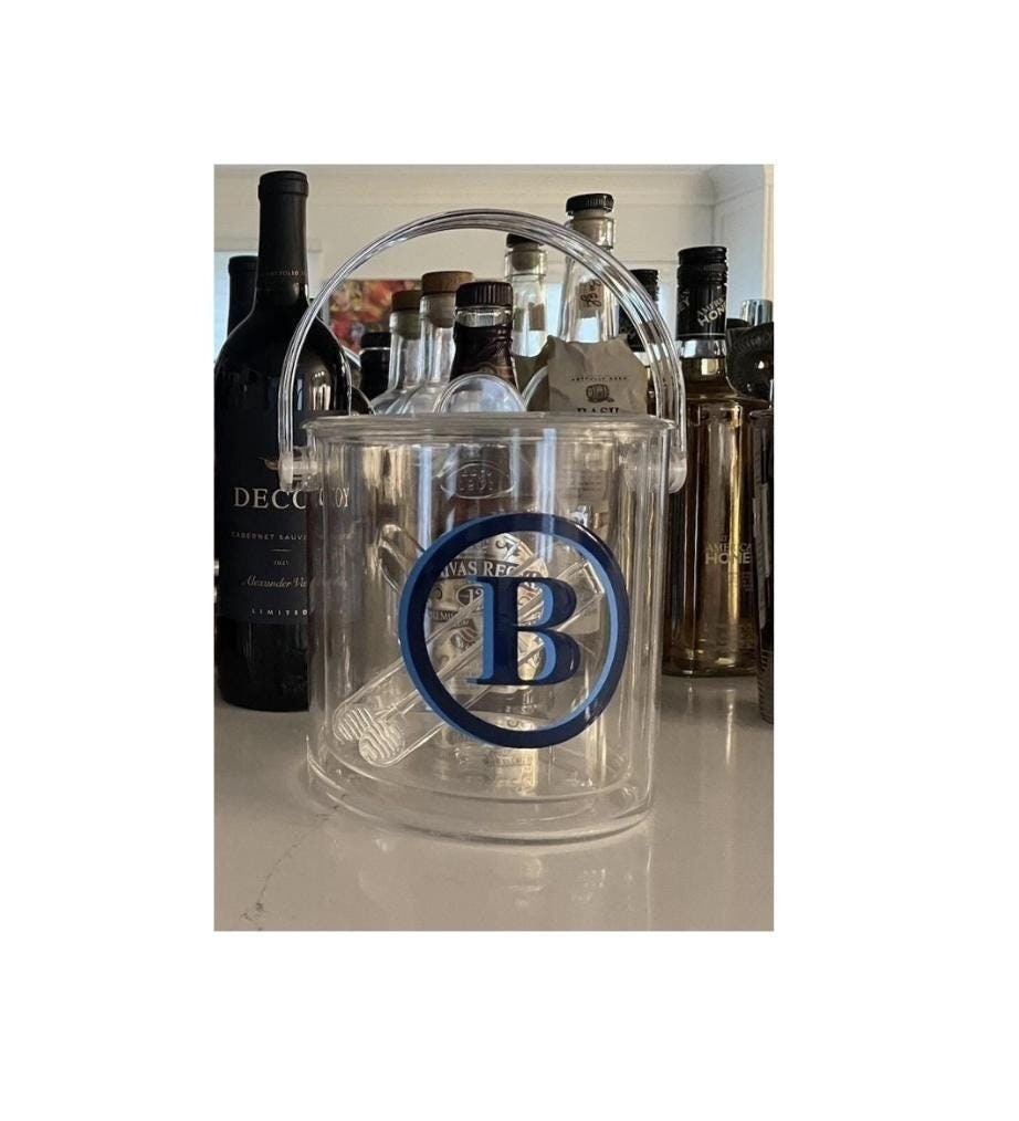 Personalized clear acrylic 1 1/2 qt double wall ice bucket - double circle monogram