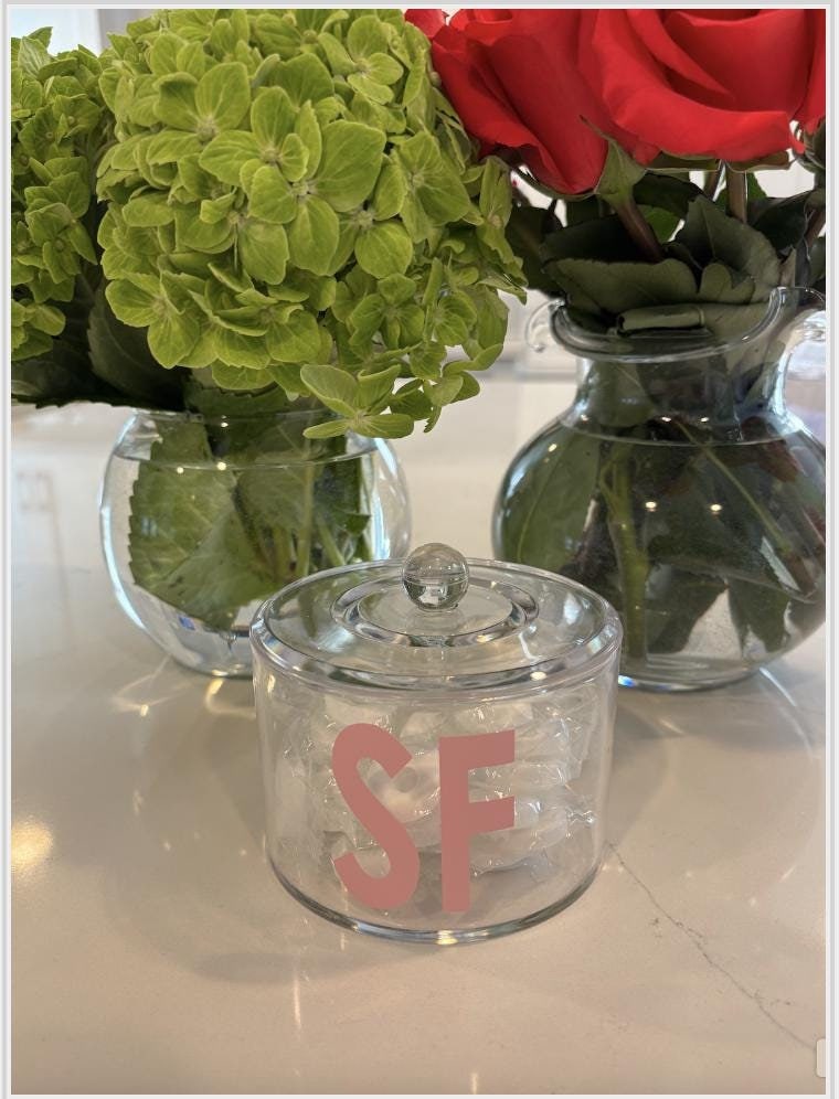 Personalized clear acrylic 3" x 4" monogrammed candy jar