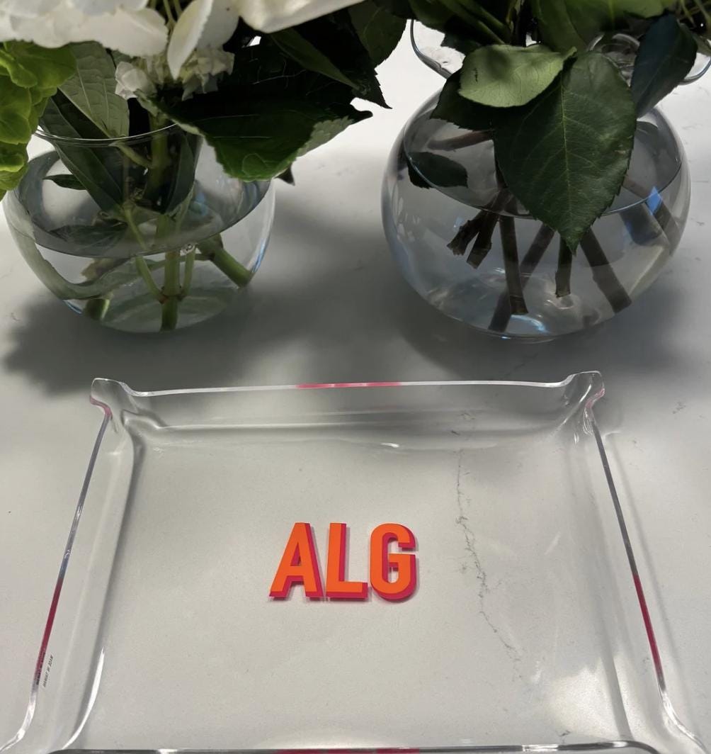 Personalized classic 6" x 8" modern monogrammed clear acrylic Pinch Tray
