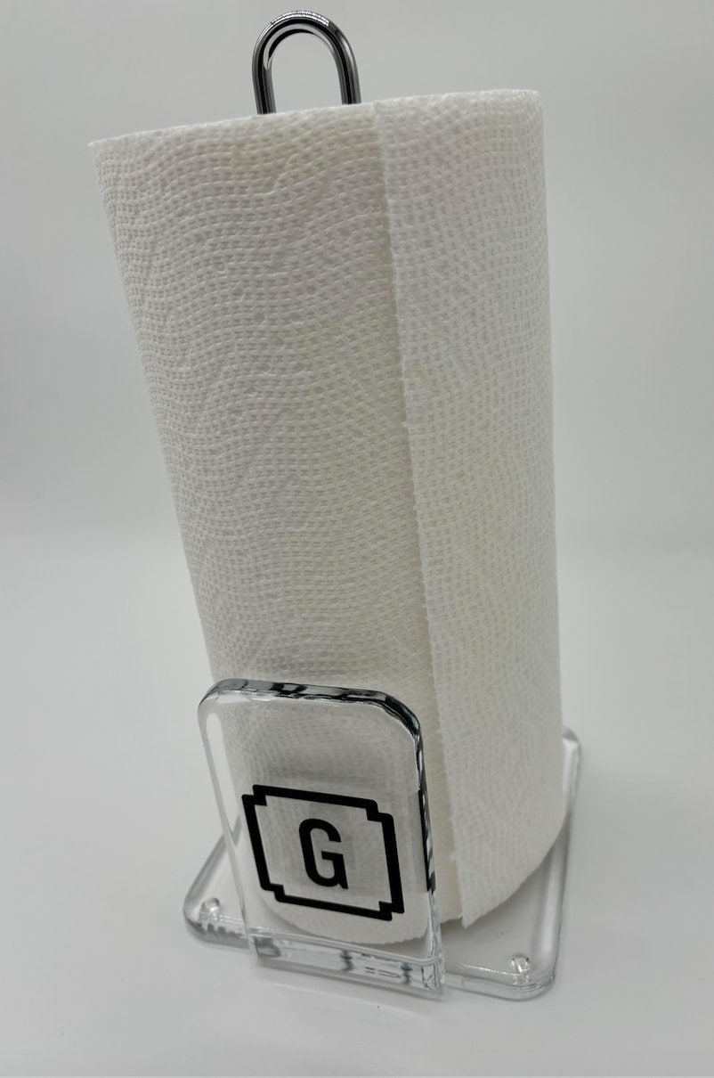Personalized clear acrylic monogramed paper towel dispenser