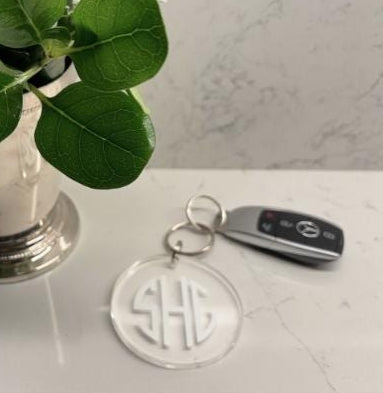 Personalized clear acrylic round monogram keychain