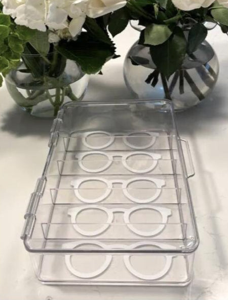 acrylic 5 compartment eye glass / sunglass storage case (glasses not included)