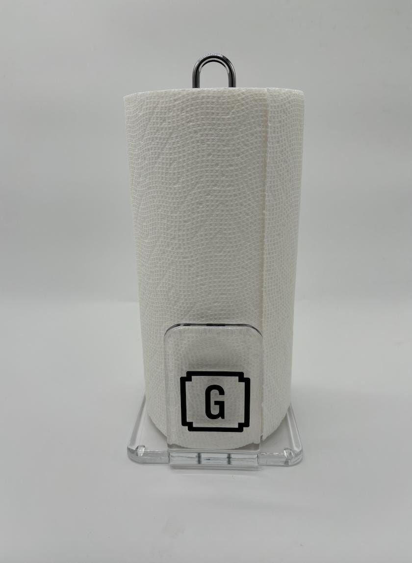 Personalized clear acrylic monogramed paper towel dispenser