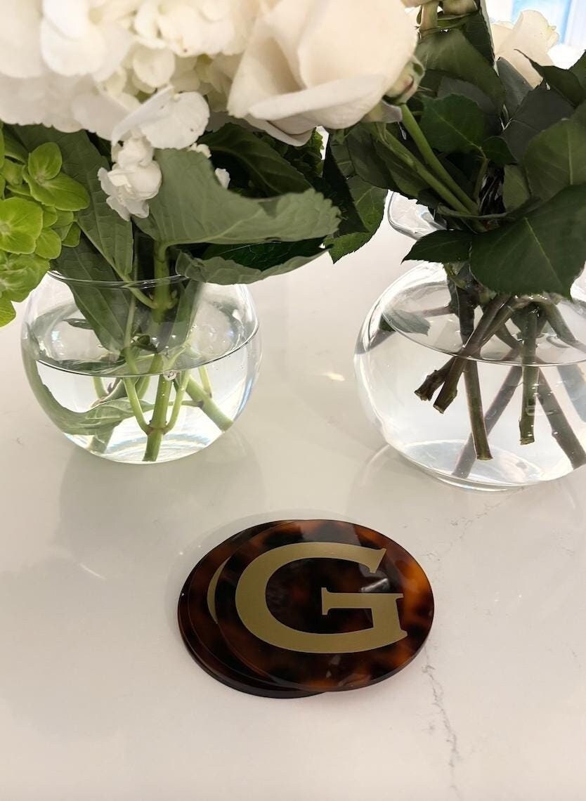 Personalized 4" clear round tortoise coasters- set of 4