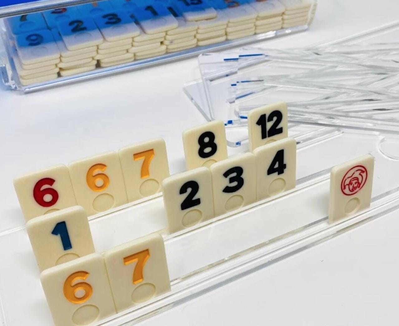 Personalized acrylic rummikub set - transparent hot pink