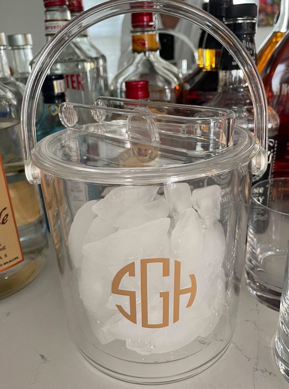 Personalized clear acrylic 1 1/2 quart double wall ice bucket - modern monogram