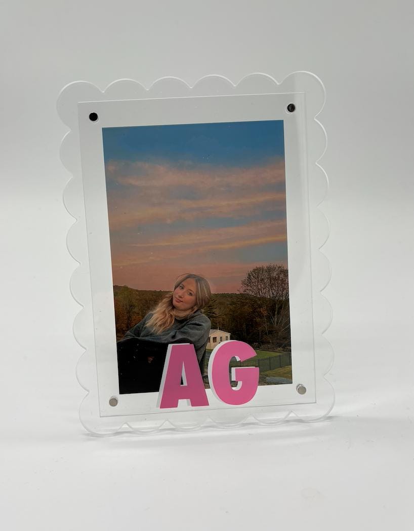 Personalized 7" clear scalloped edge acrylic magnetic frame