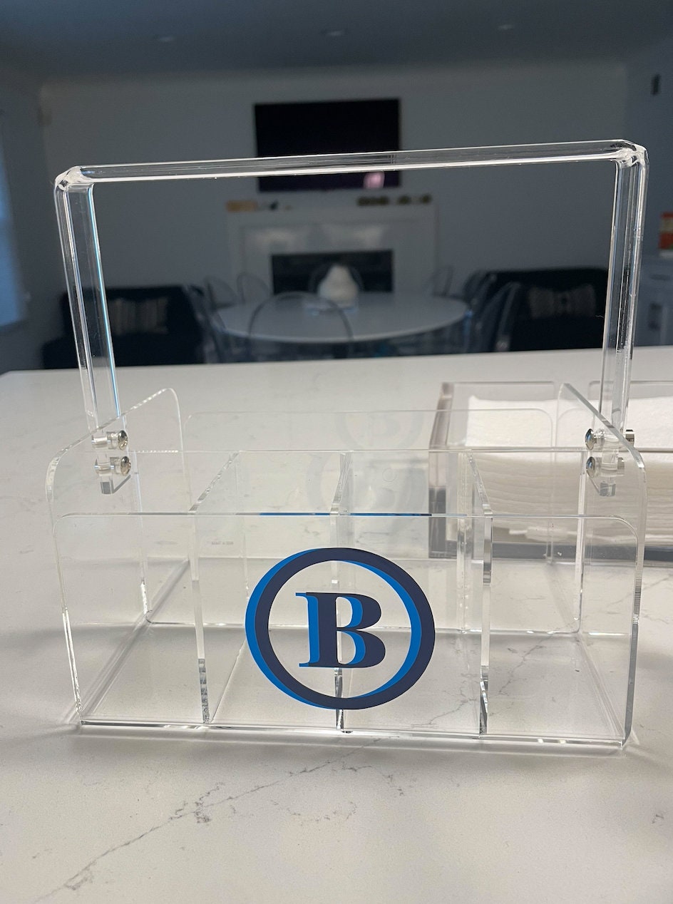 Personalized clear acrylic silverware caddy - double circle monogram