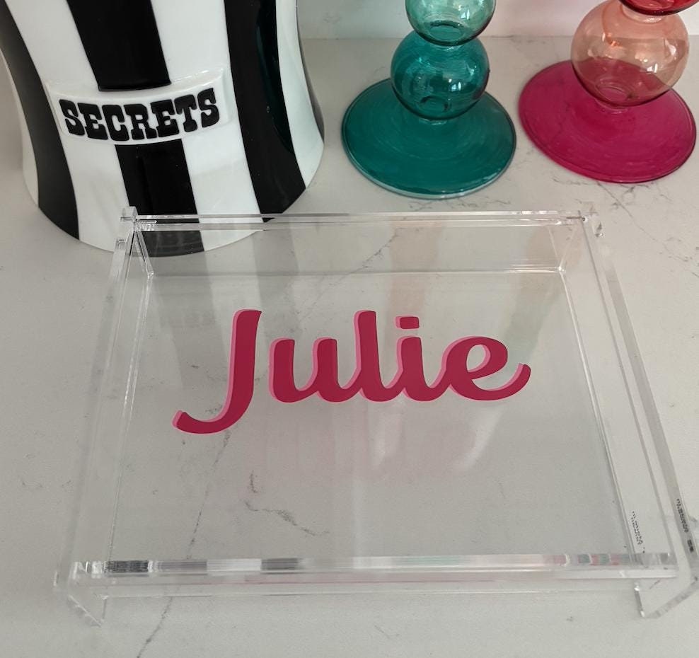 Personalized 6" x 7.5" clear acrylic catchall box with your name
