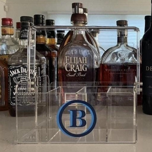 Personalized clear acrylic silverware caddy - double circle monogram
