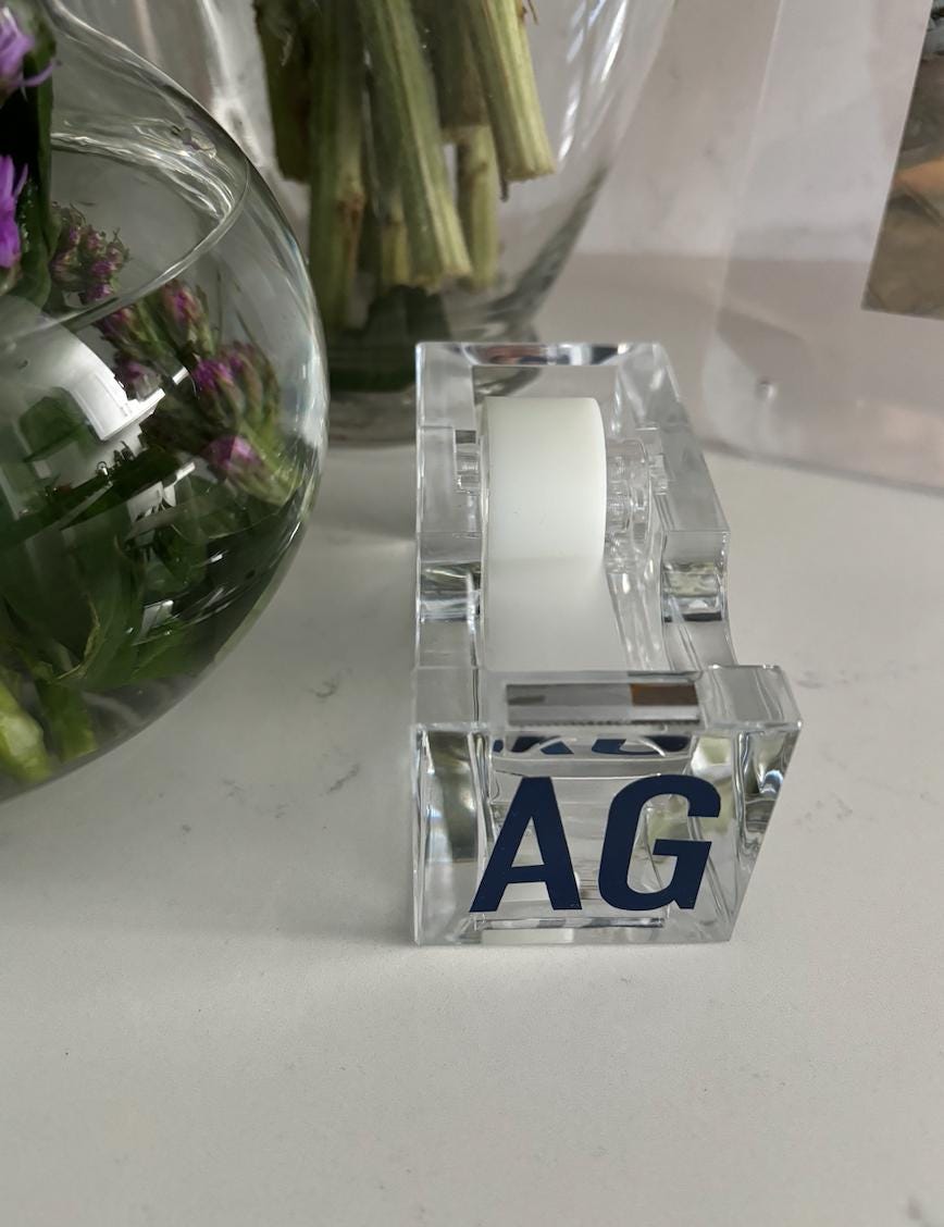 Personalized acrylic tape dispenser (tape not included)- 2 letter monogram