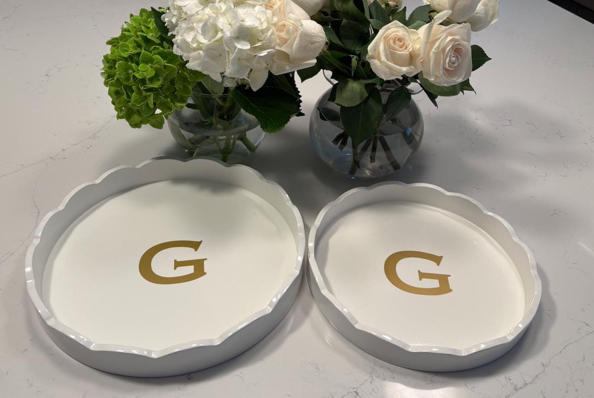 Personalized 10" white wood scalloped tray