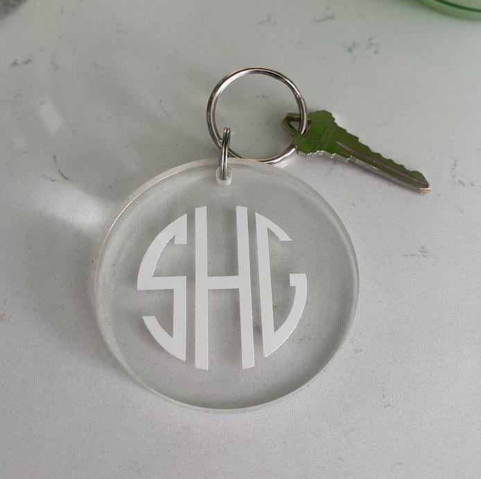 Personalized clear acrylic round monogram keychain