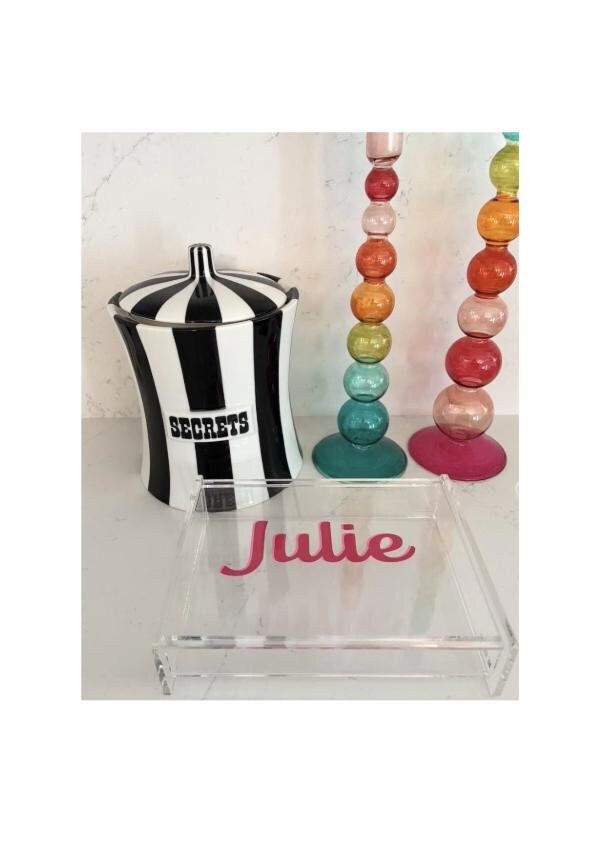 Personalized 6" x 7.5" clear acrylic catchall box with your name