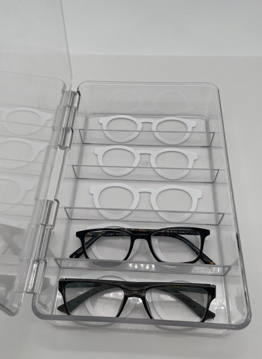 acrylic 5 compartment eye glass / sunglass storage case (glasses not included)