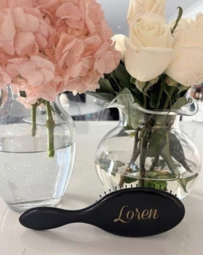 Personalized 2" x 7" black oval hair brush