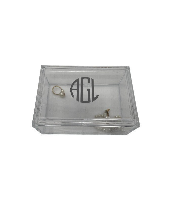 Personalized 4" x 6" clear acrylic catchall jewelry box with removable top- modern monogram