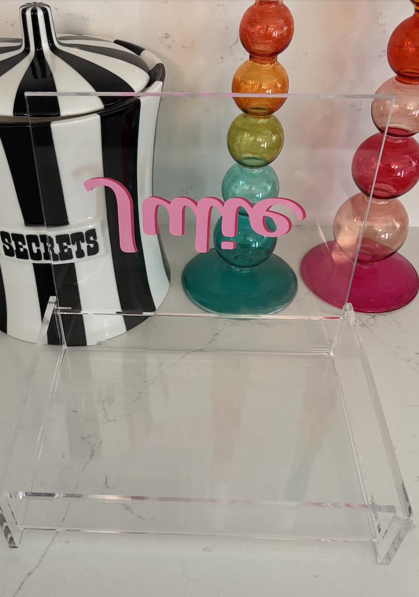 Personalized 6" x 7.5" clear acrylic catchall box with your name