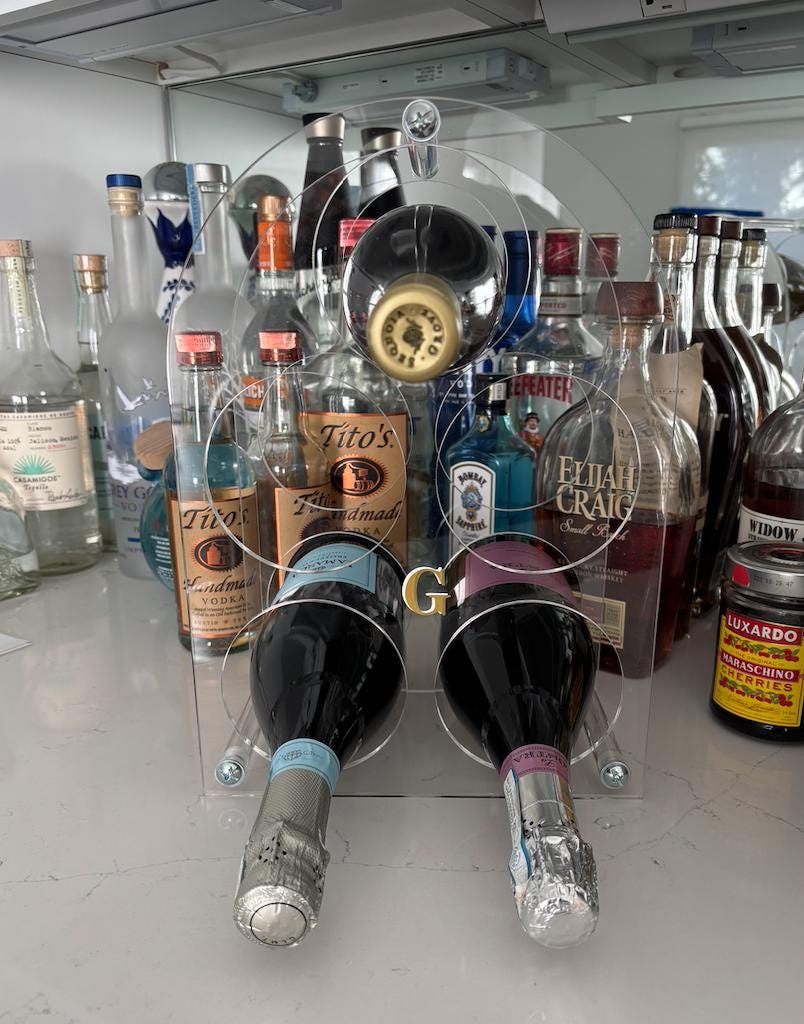 Personalized clear acrylic 5 bottle wine stand
