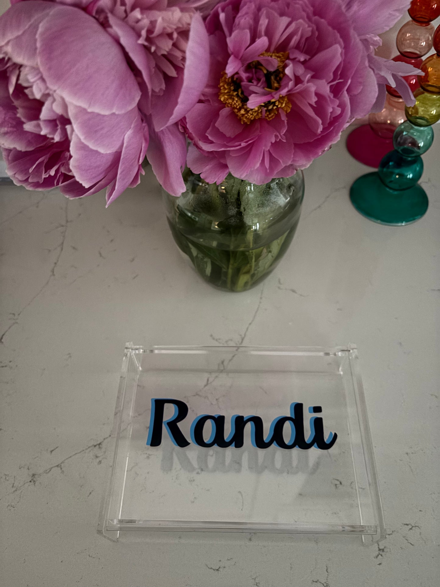 Personalized 6” x 5.5” acrylic catch all box with 2 color name