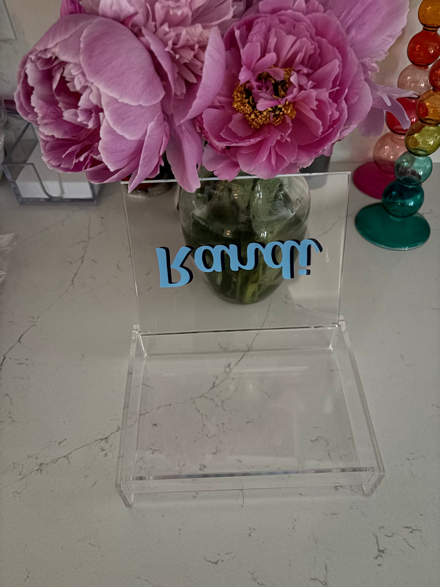 Personalized 6” x 5.5” acrylic catch all box with 2 color name