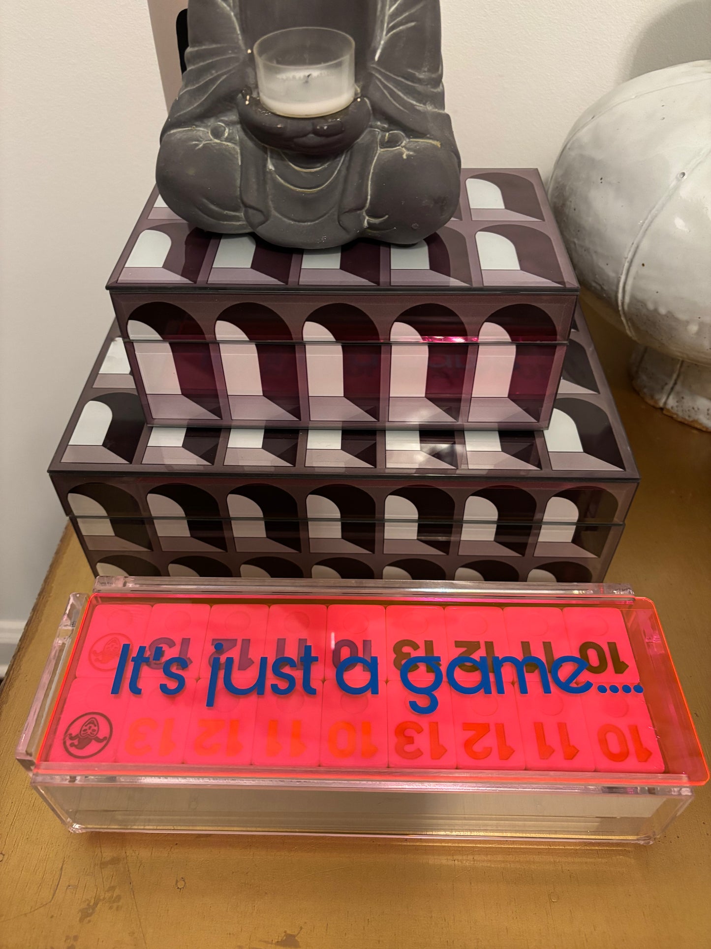 personalized luxury acrylic rummikub set - transparent pink