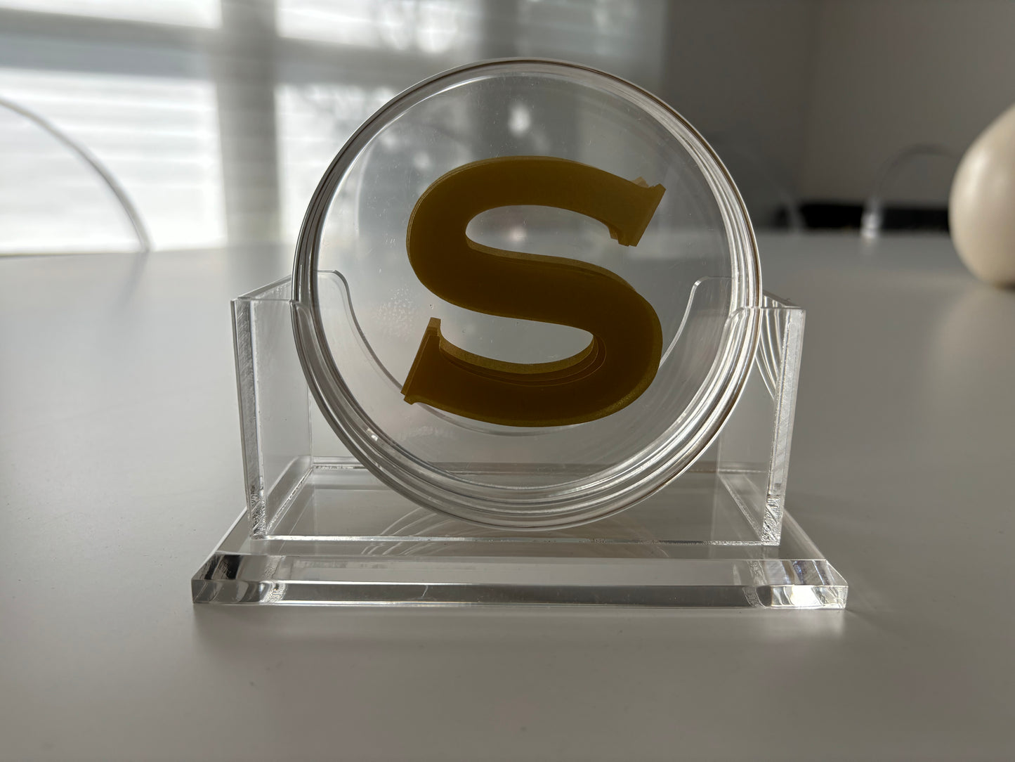 Personalized 4" clear acrylic round 1 letter monogram coasters - set of 4