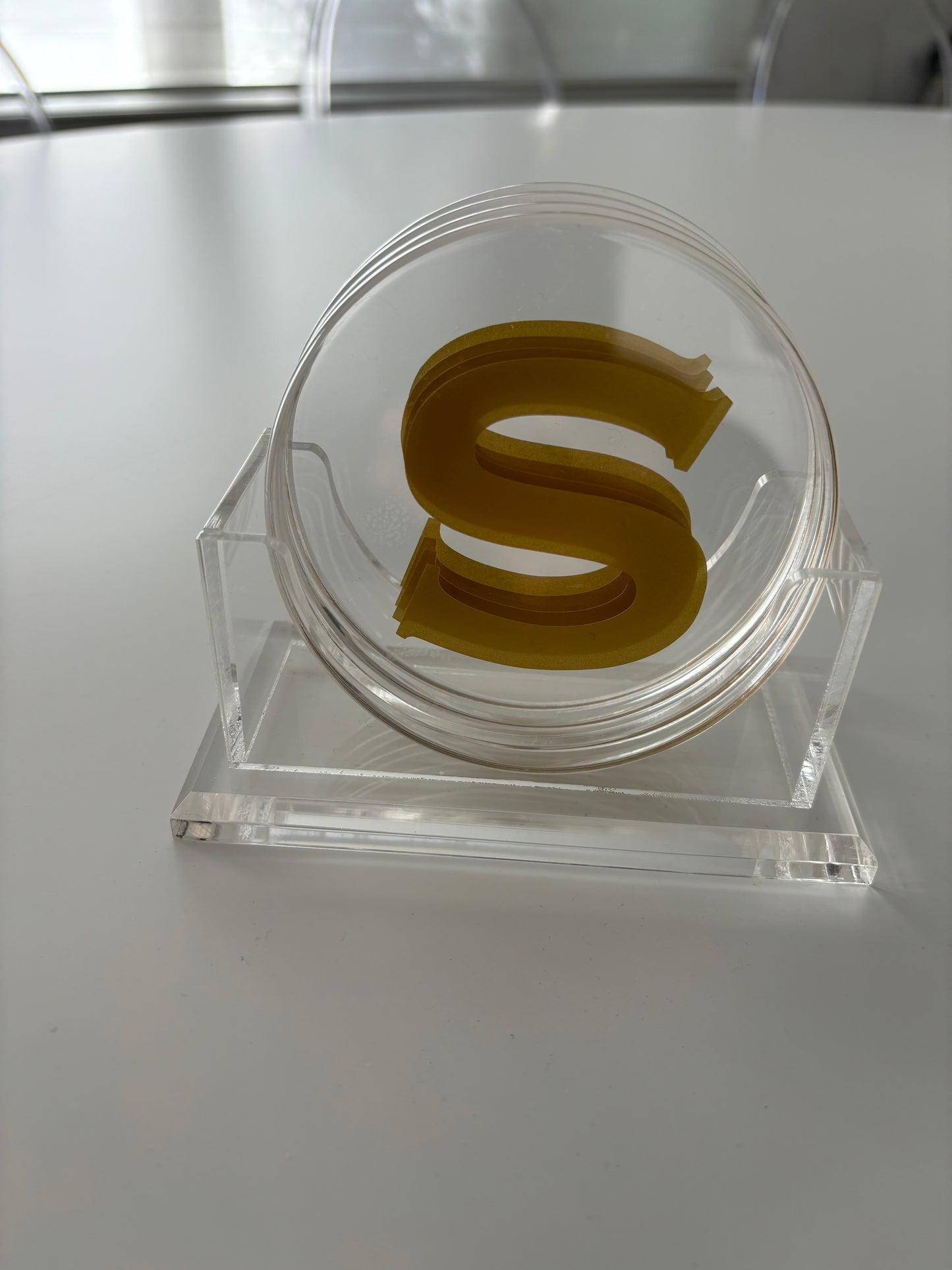 Personalized 4" clear acrylic round 1 letter monogram coasters - set of 4