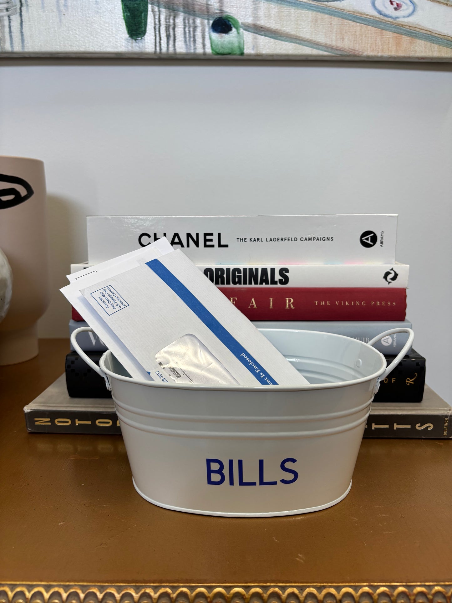 8" white metal tin personalized with BILLS