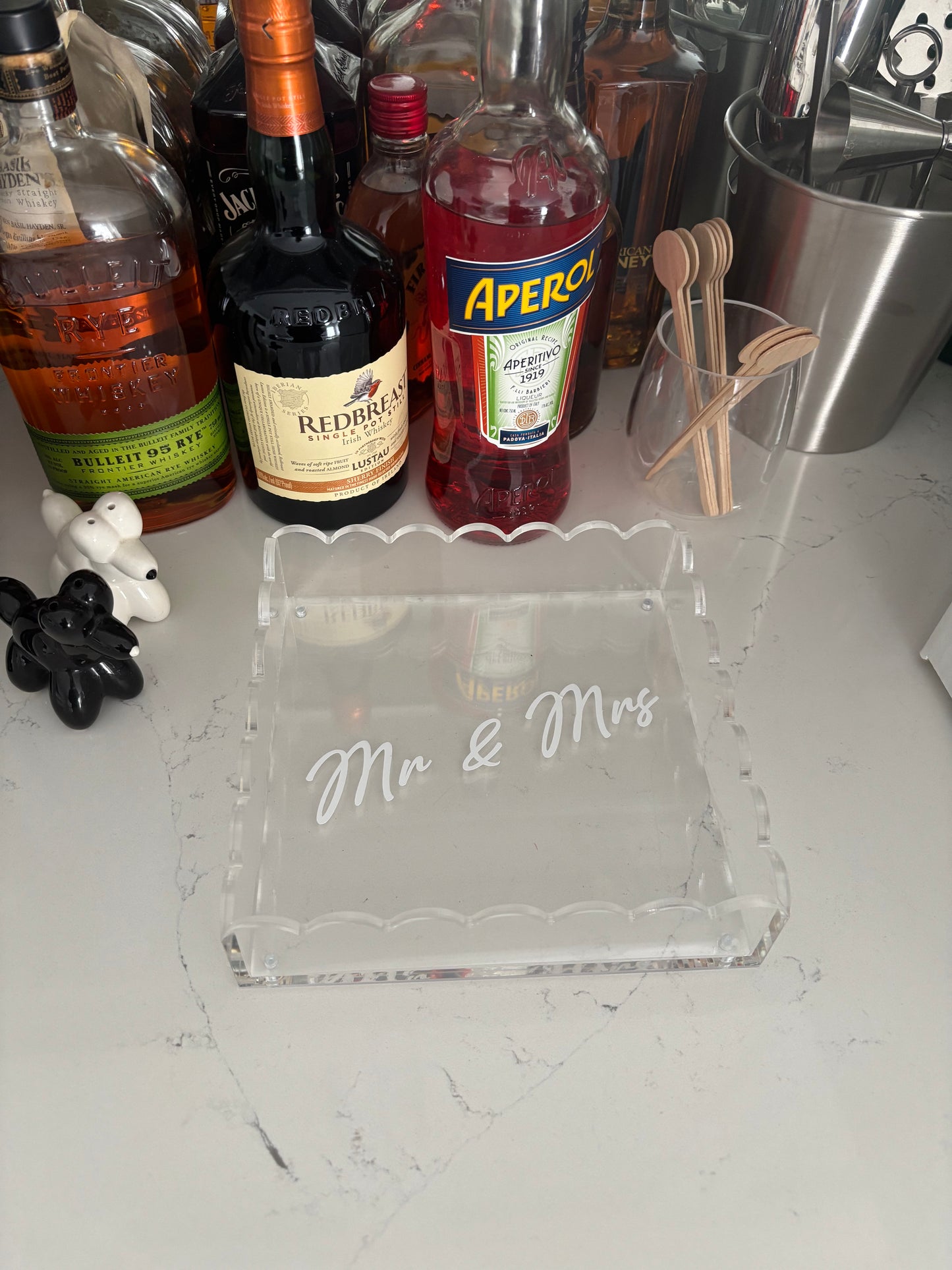 Personalized 8” x 8” clear acrylic scalloped edge tray