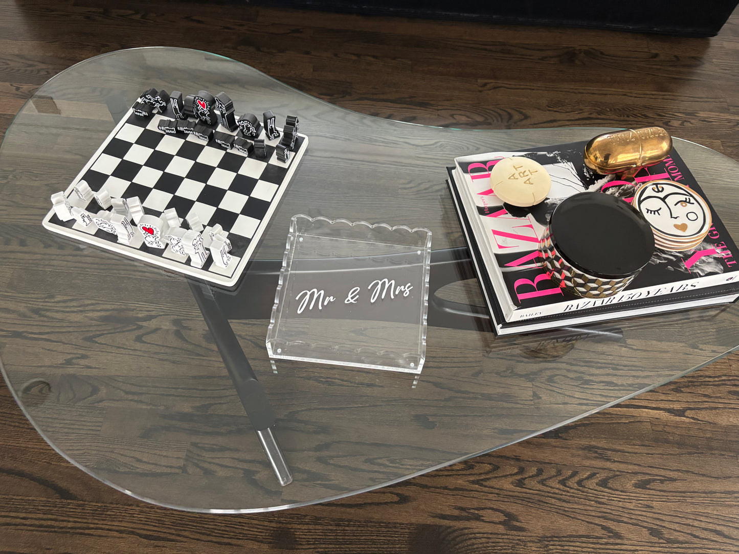 Personalized 8” x 8” clear acrylic scalloped edge tray