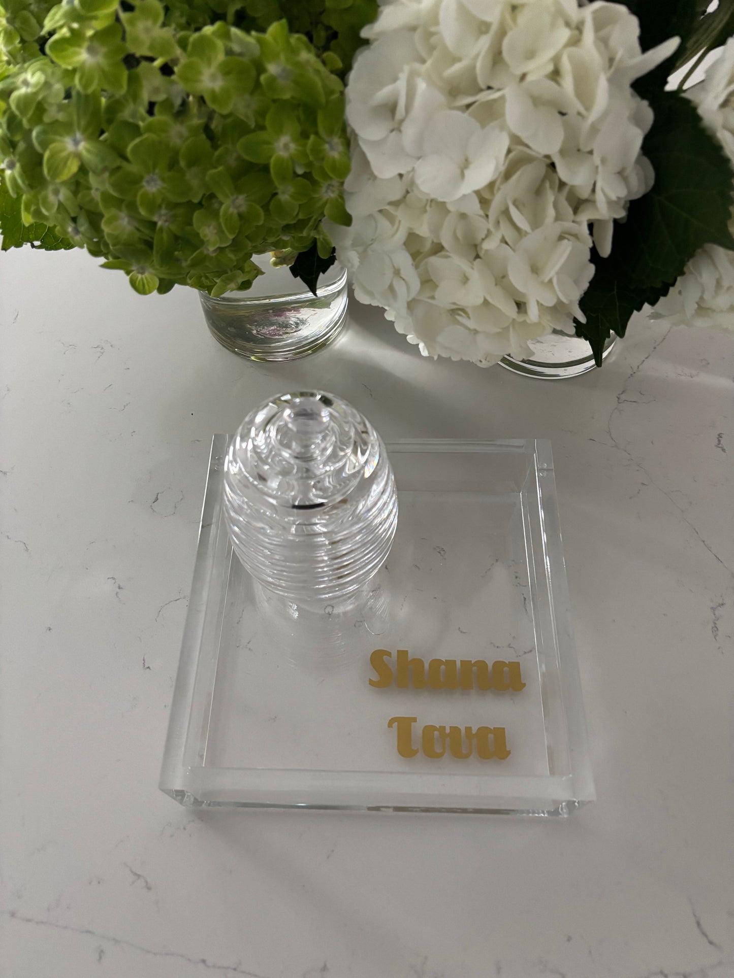 6” x 6” acrylic thick catch all tray with honey jar