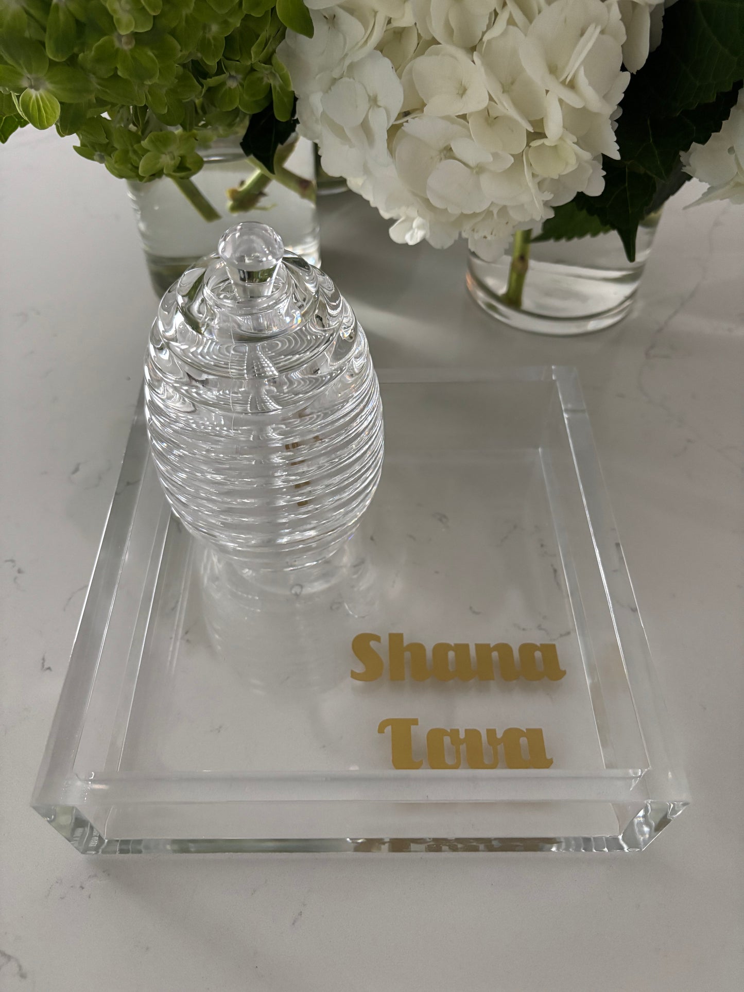 6” x 6” acrylic thick catch all tray with honey jar