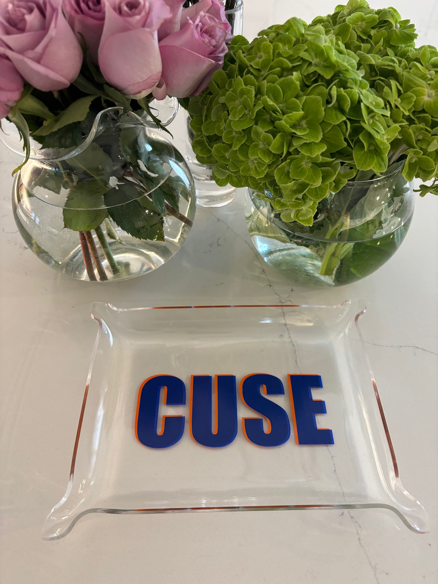 Personalized 6" x 8" acrylic Pinch Tray with your college in bold upper case permanent vinyl