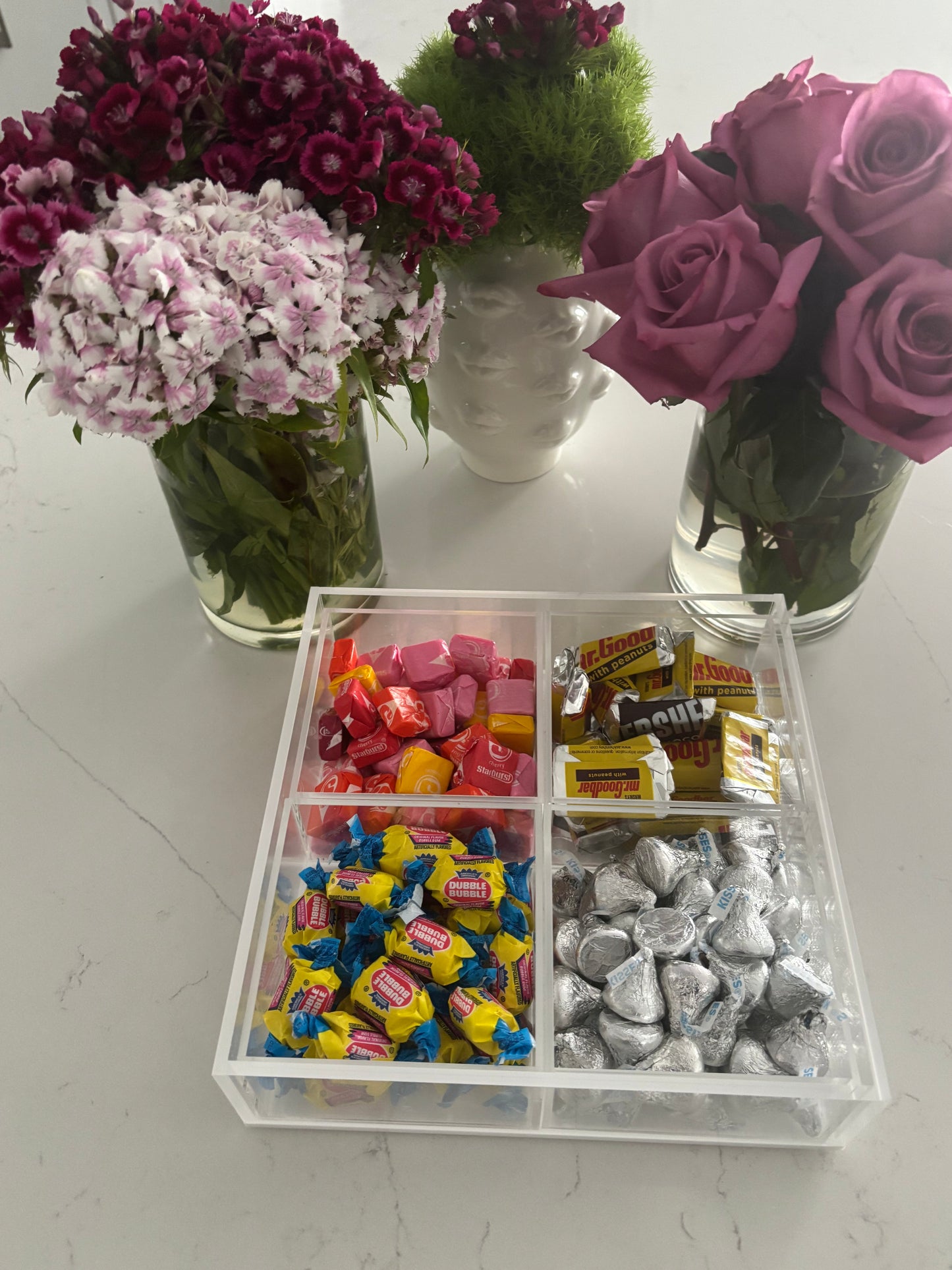 Personalized 4 section clear acrylic serving tray, sold with the candy , sections are removable