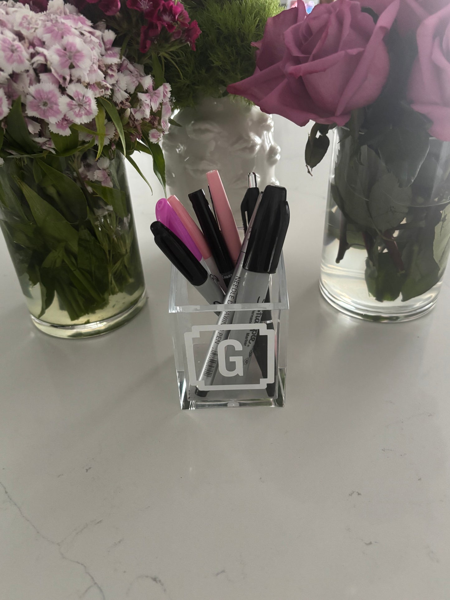 Personalized 2" x 3" acrylic pencil/ pen organizer with 2 letter monogram