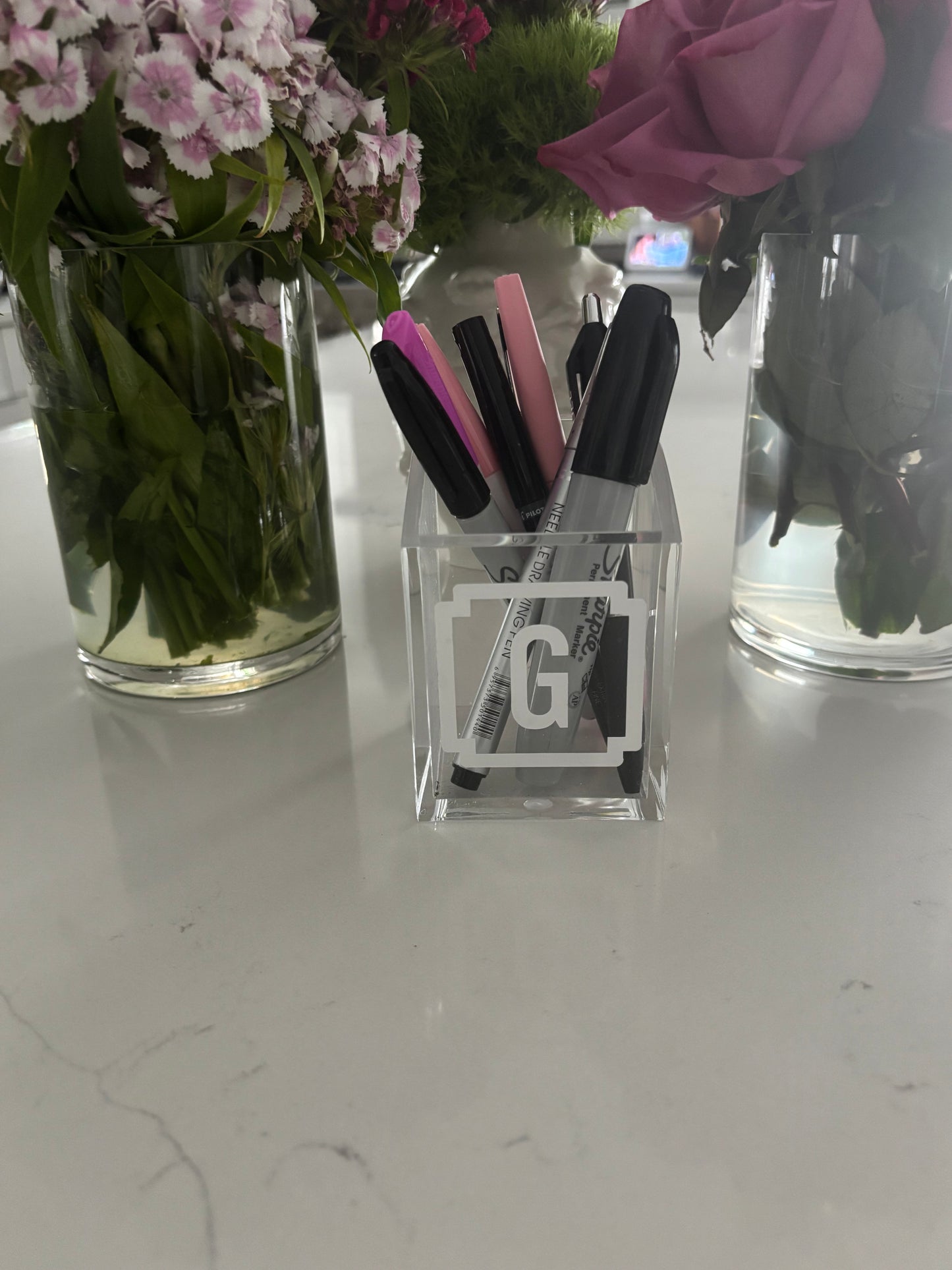 Personalized 2" x 3" acrylic pencil/ pen organizer with elegant monogram