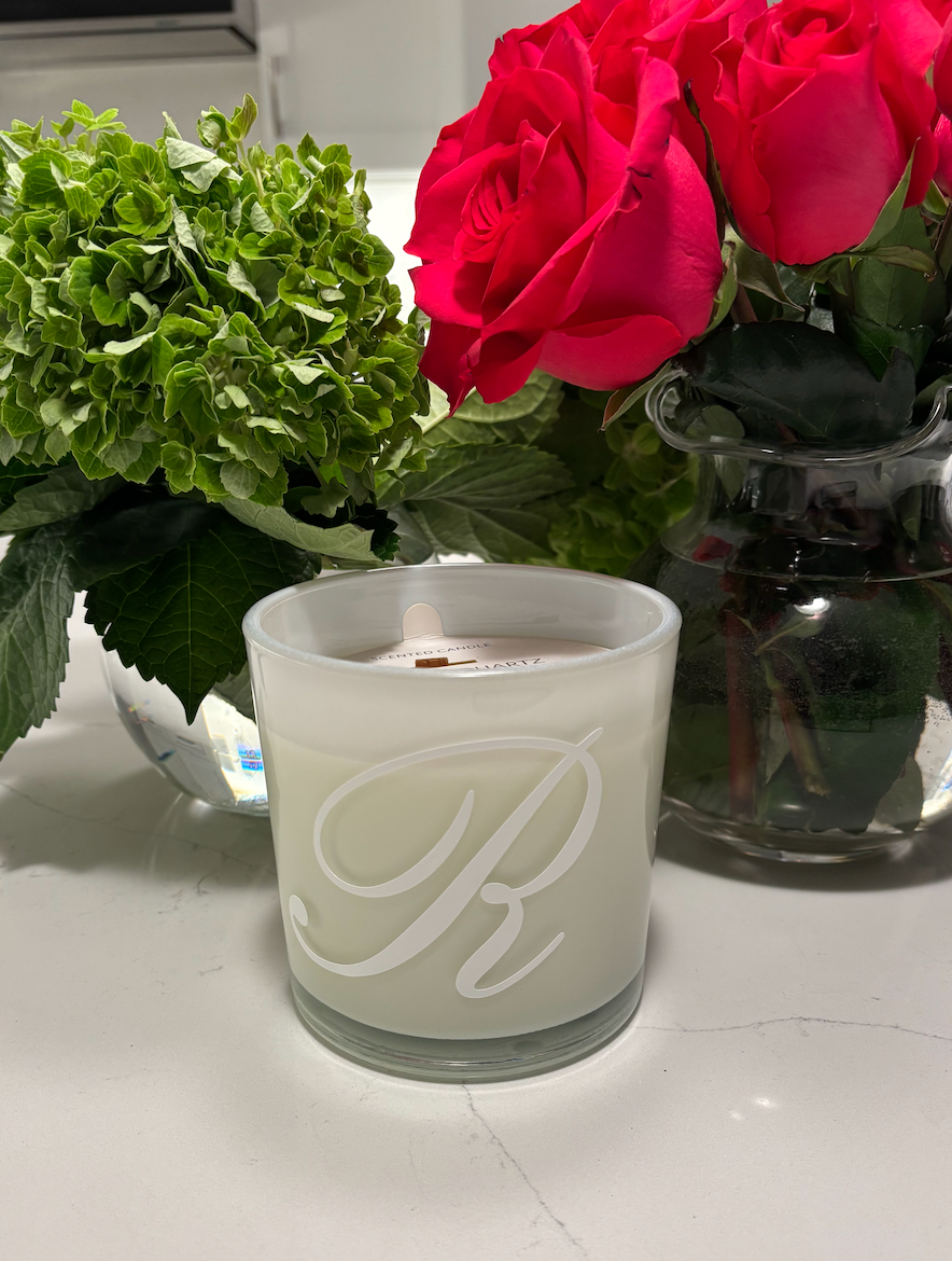 personalized 7.8 ounce beige with a one letter romantic monogram