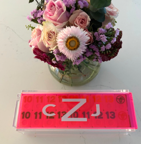 Personalized acrylic rummikub set - transparent pink